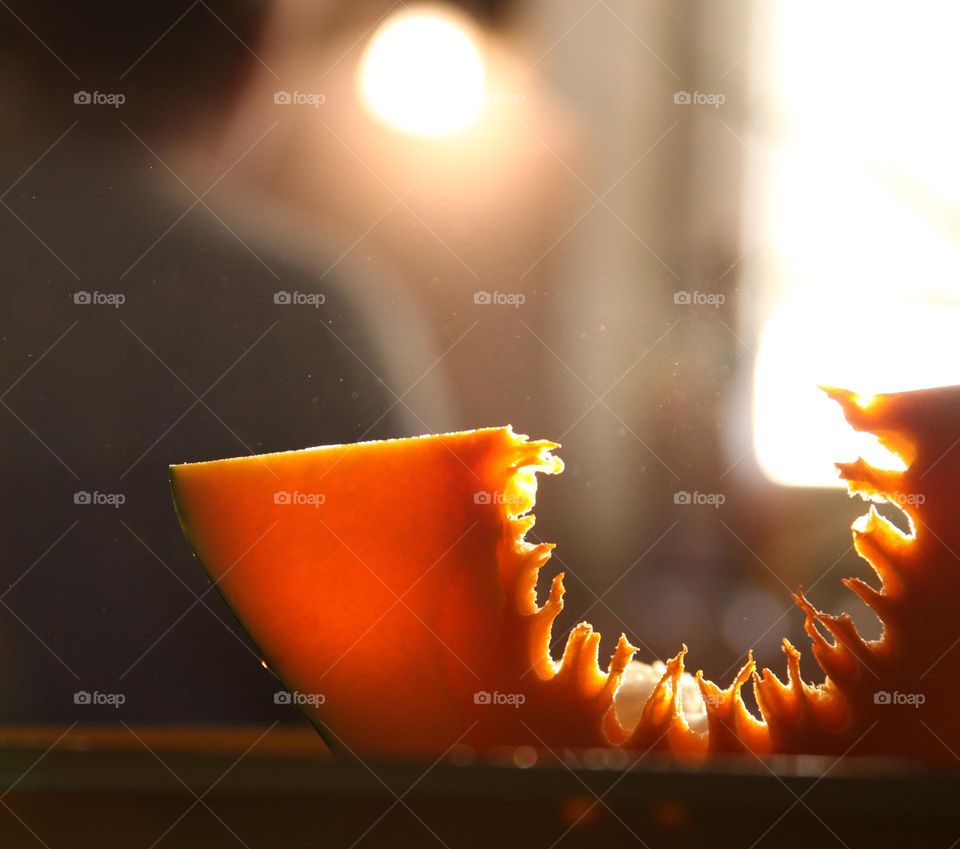 pumpkin cut slice on the table in the kitchen