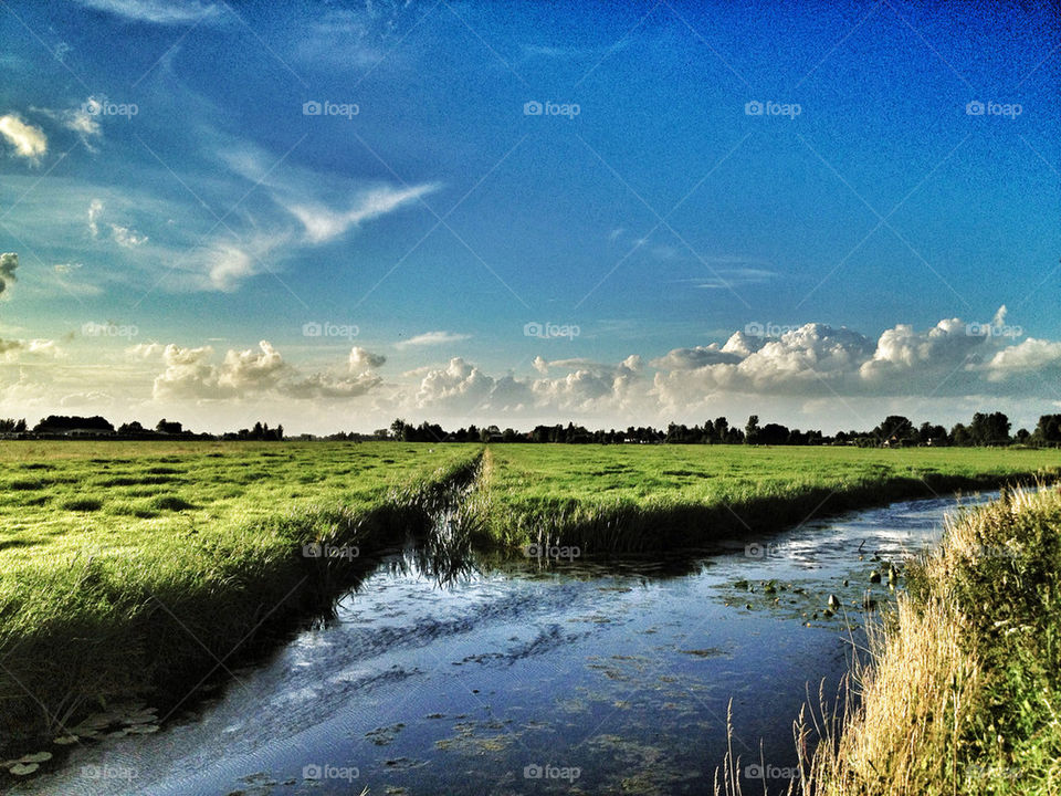 grass clouds water the netherlands by woodyyeah