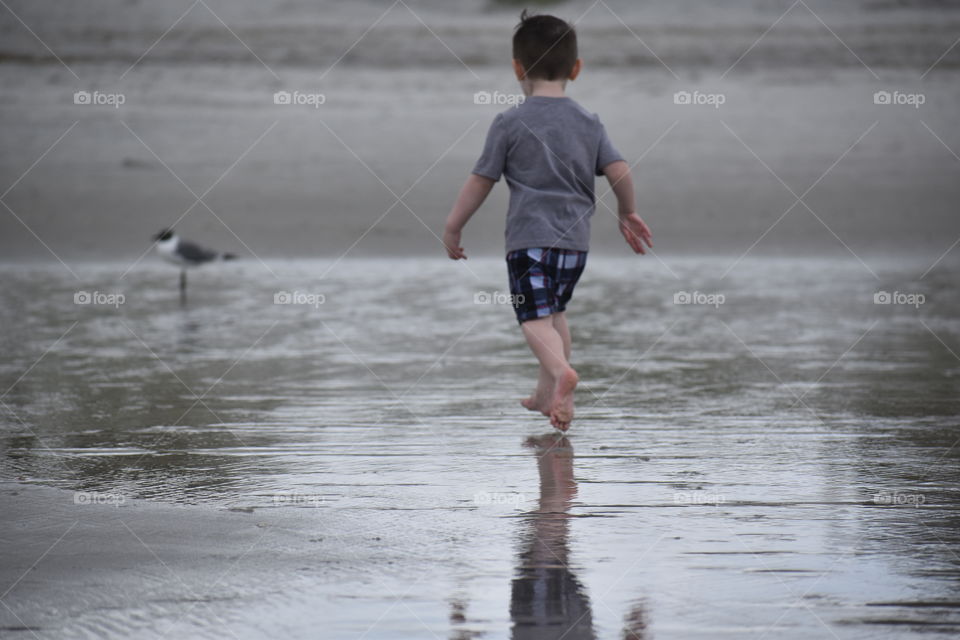 little boy playing at the beach
