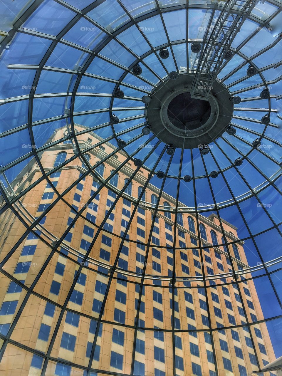 Glass dome overlooking a building