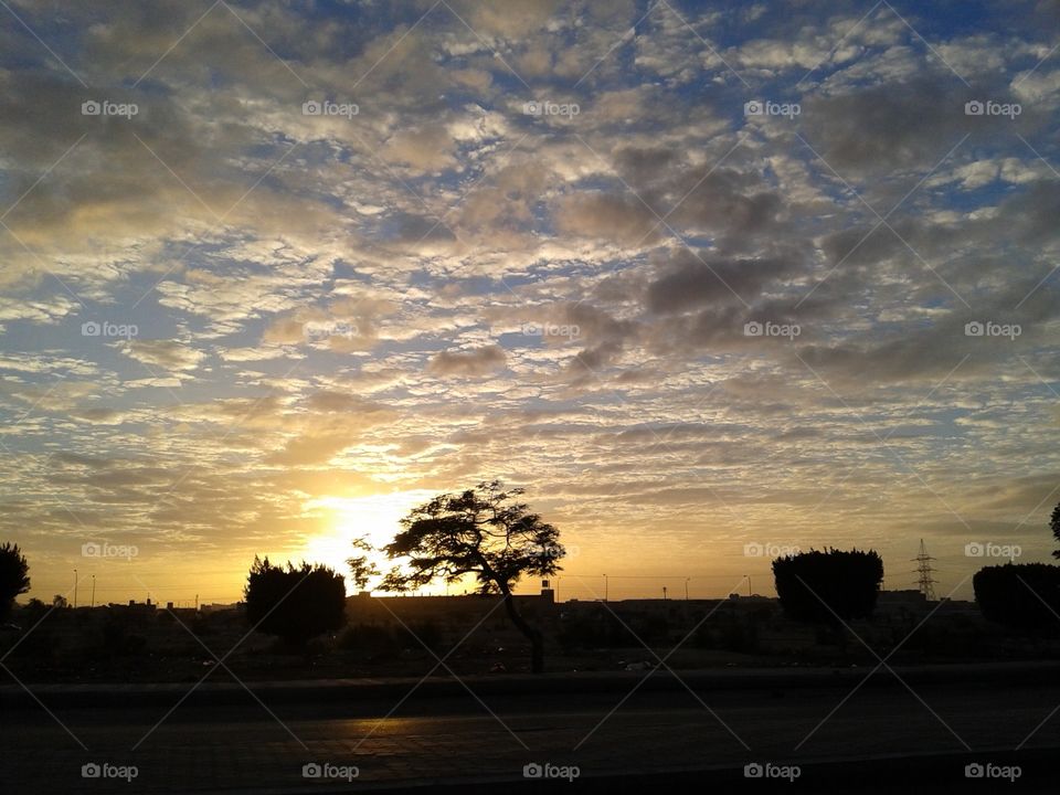Sunset with a very stunning cloud view and a silhouette tree look.
