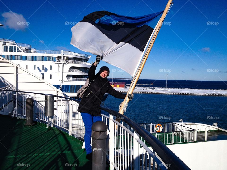 Estonian flag on the boat