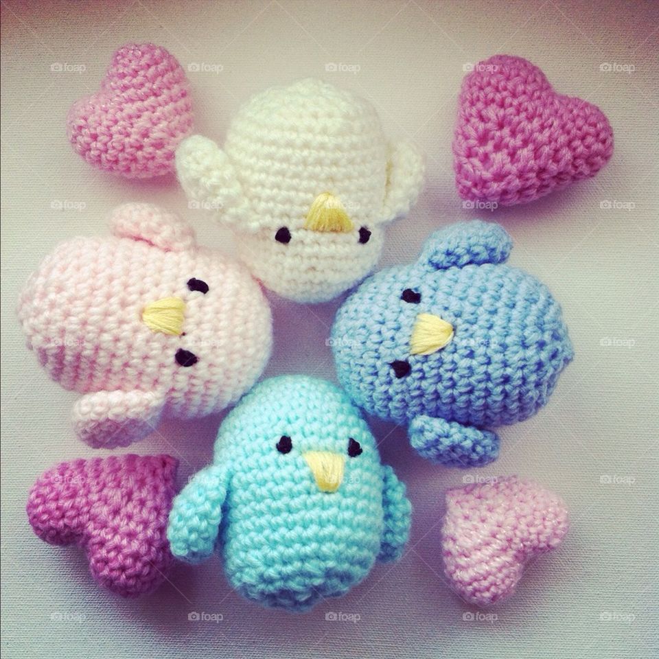 Crocheted Birds and Hearts