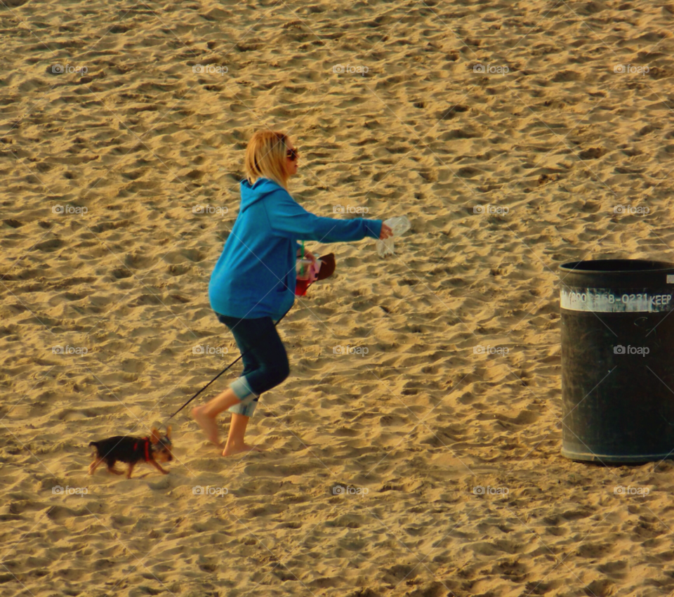 beach girl dog sand by analia