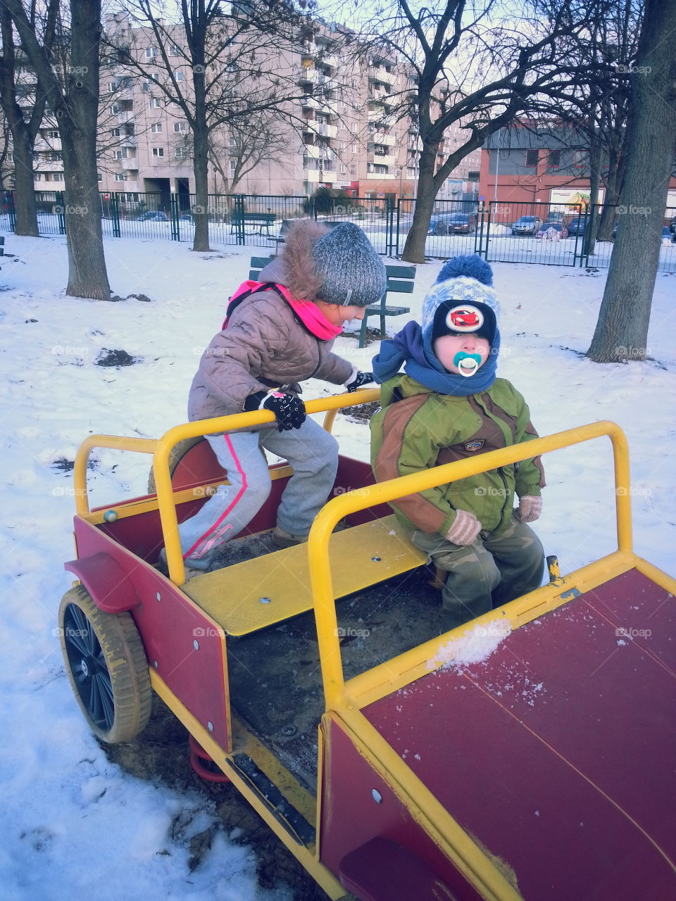 Vehicle, People, Child, Winter, Snow