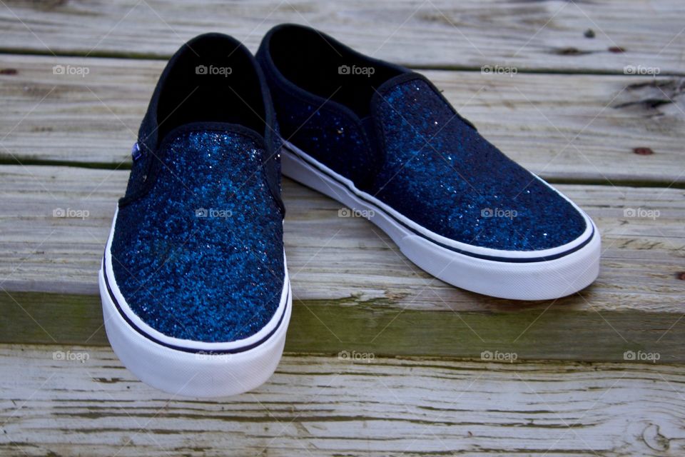 Glitter Clothing Inspiration - Indigo blue glitter slip-on shoes