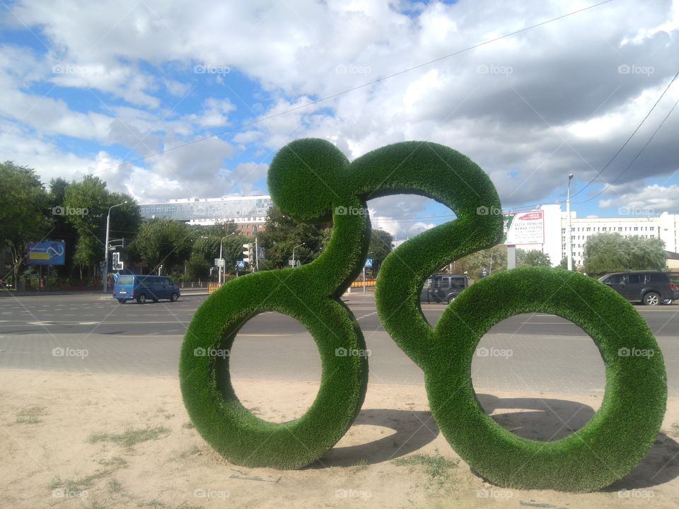 sports figure people bike Olympics street art landscape in the Minsk city Belarus