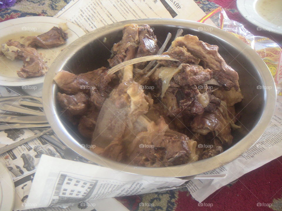 Mongolian meal in the steppe