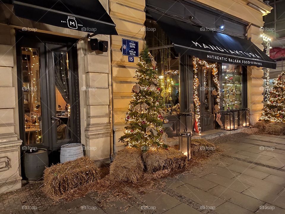 Belgrade Serbia city centre by night old restaurant