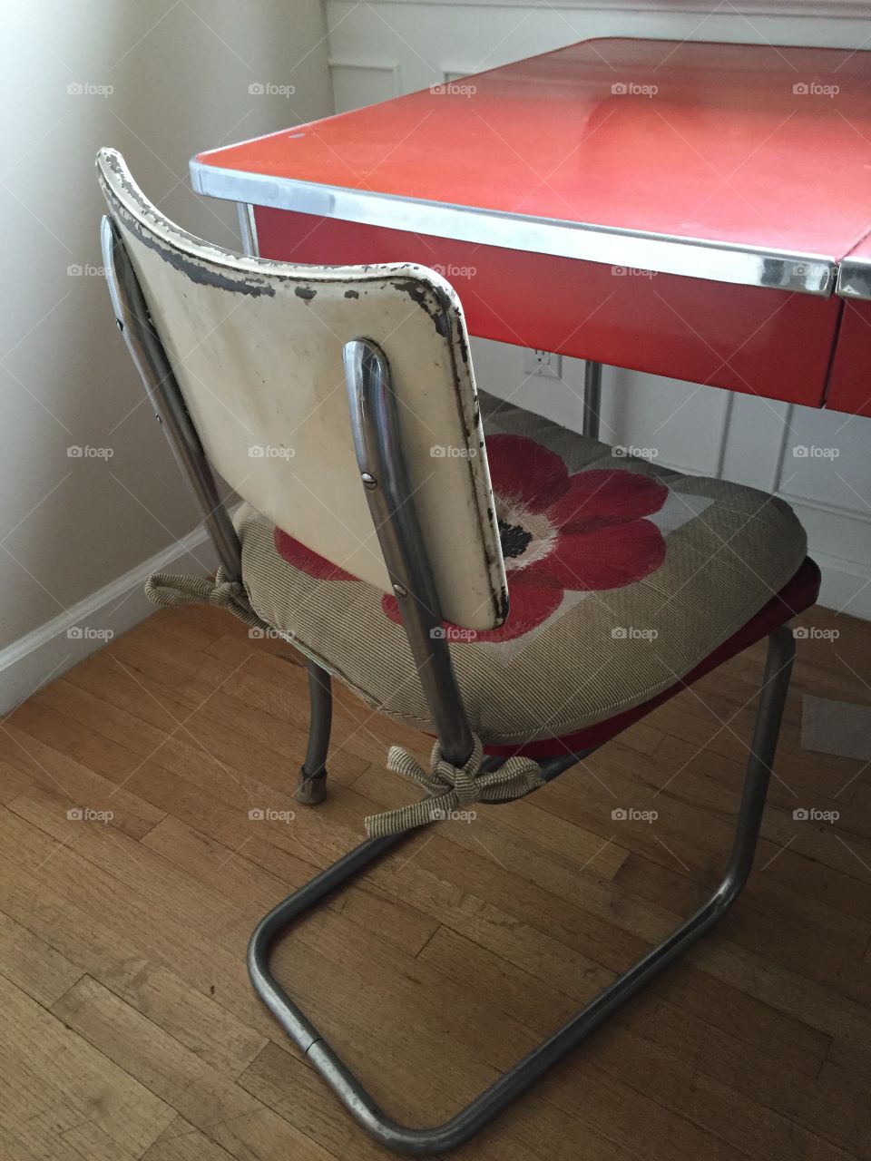 Retro table and chair. Grandfather's kitchen table 