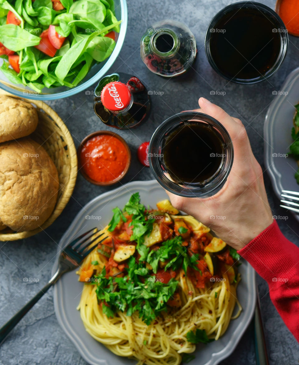 coca cola food flatlay