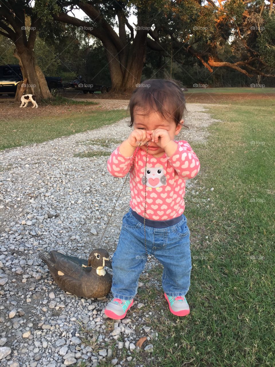 Baby girl crying duck decoy 