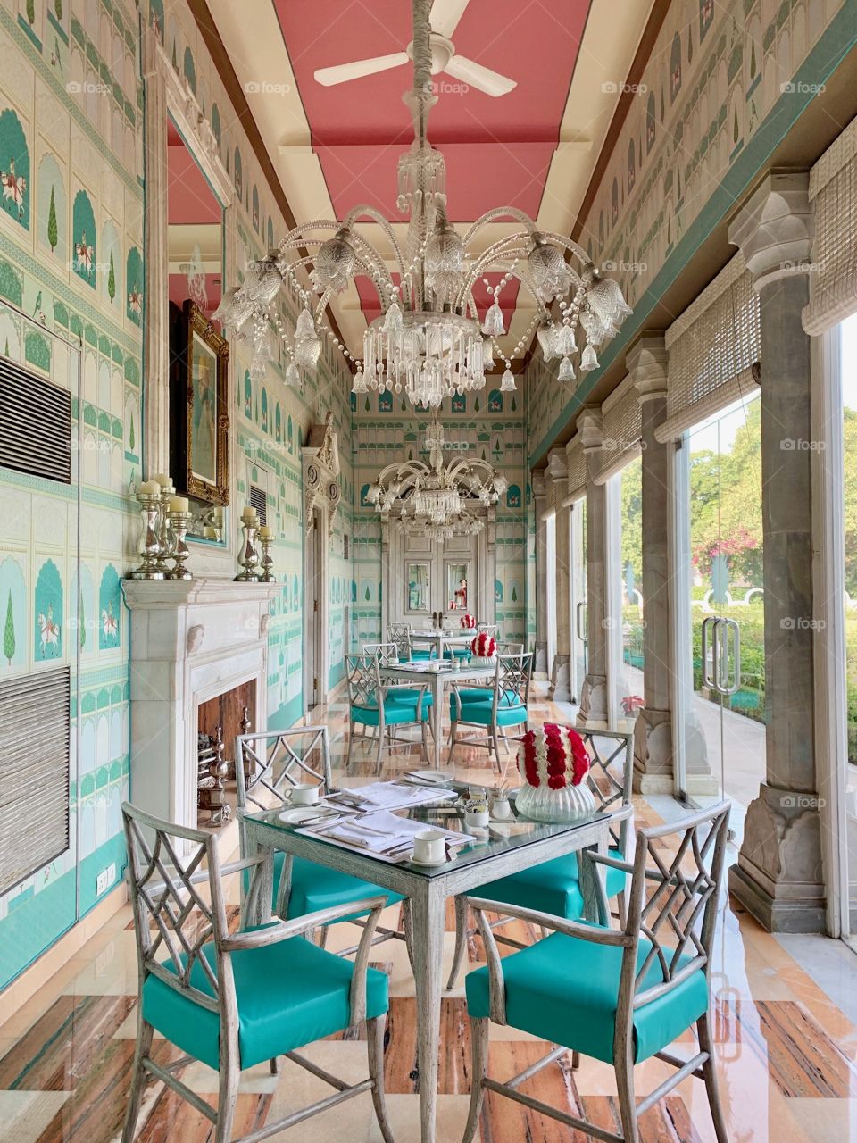 Jaipur India Luxury Hotel with Stunning Teal Color Scheme