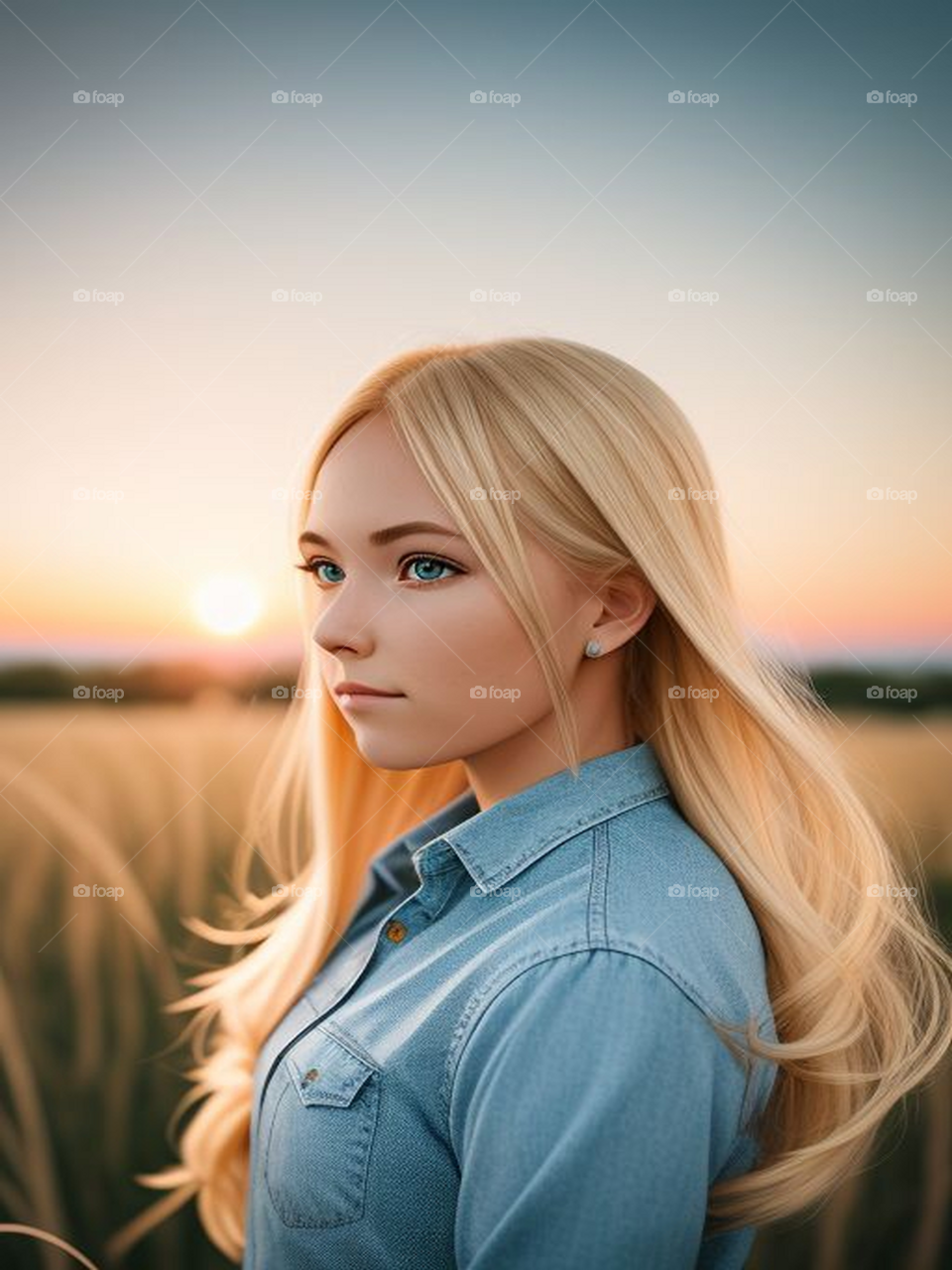 Beautiful blonde girl contemplating the sunset