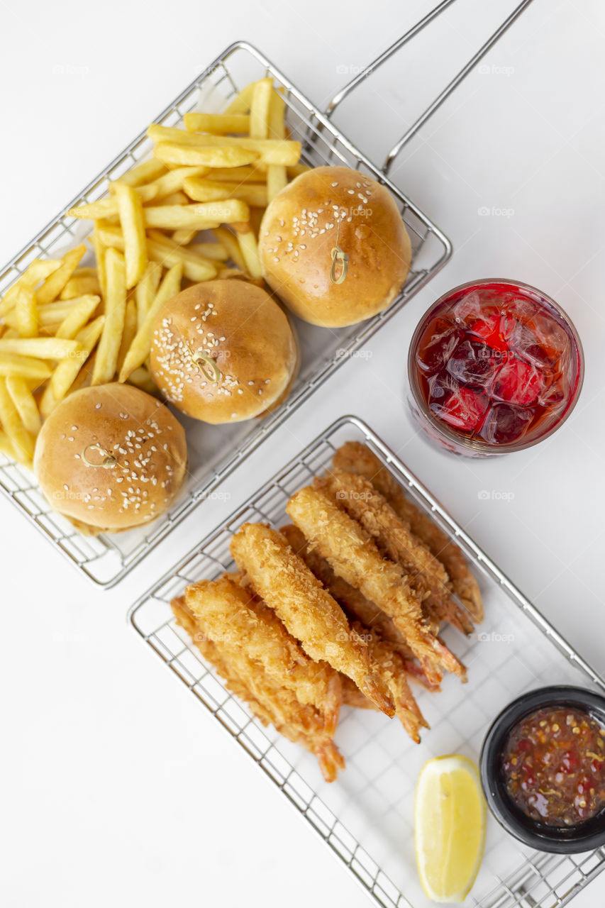 Top view flatlay of delicious lunch at the bar