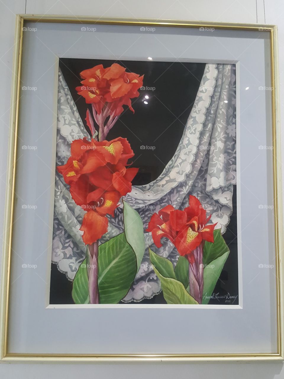 water color painting of red flowers and a place shawl