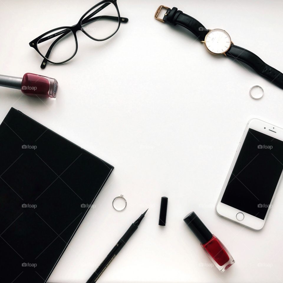 Stylish flat lay photography. Black accessories