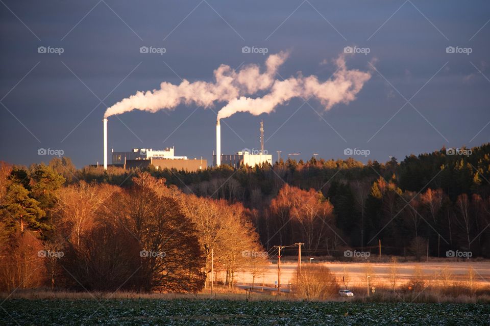 Autumn over the a factory 