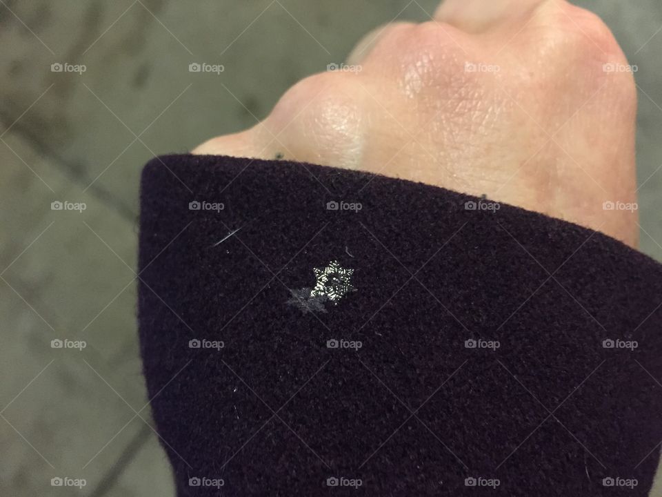 Snowflake fell intact on my coat. Caught a photo before it melted. This is not zoomed; flakes were rather large. 
Pittsford, NY