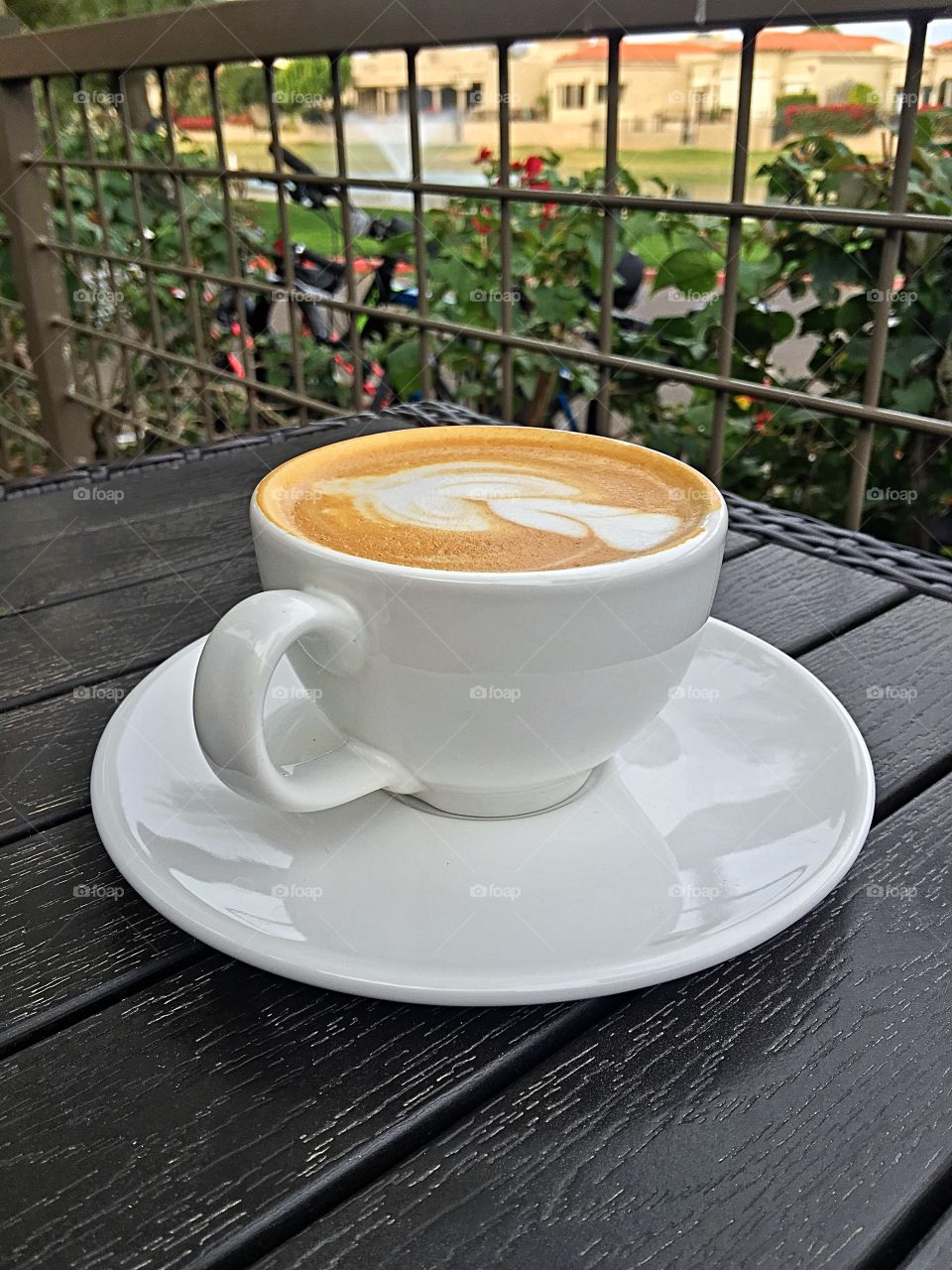 Cup of cappuccino on the veranda.