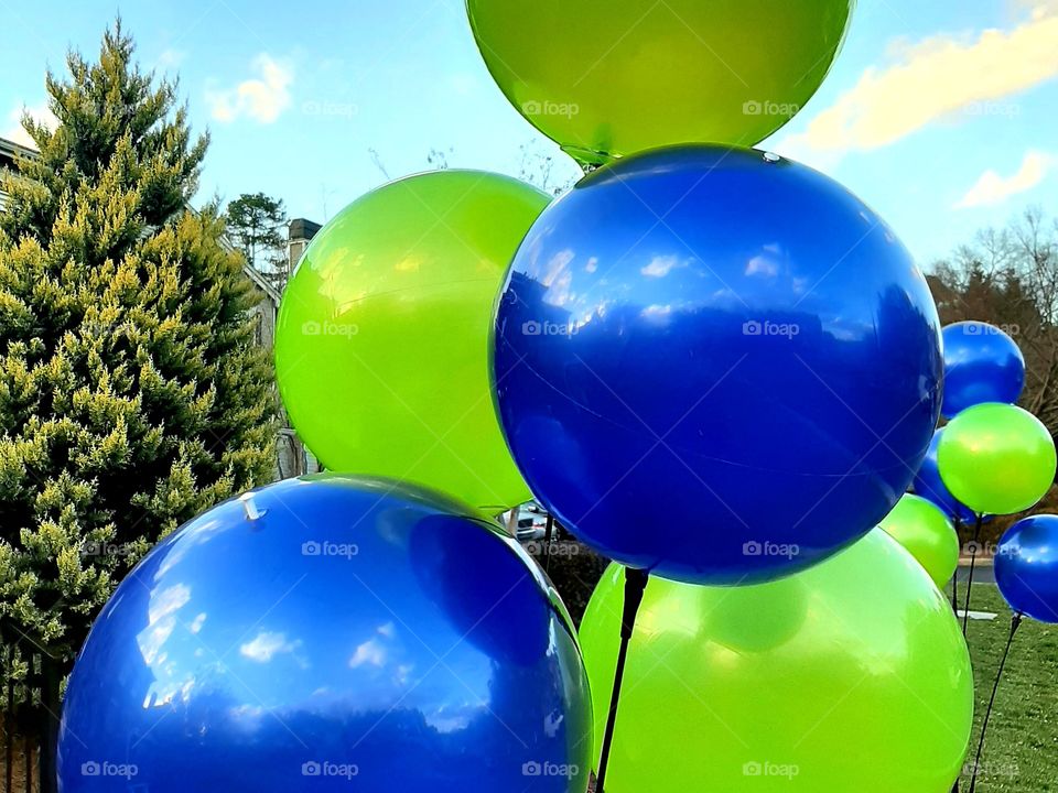 Blue and green balloons