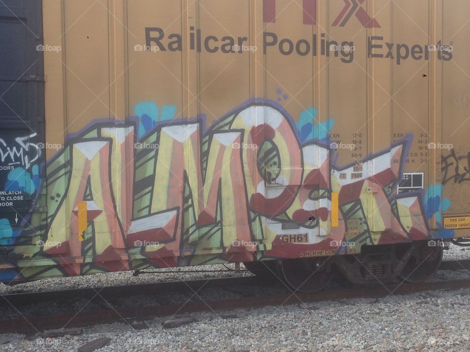 Street graffiti on a train 