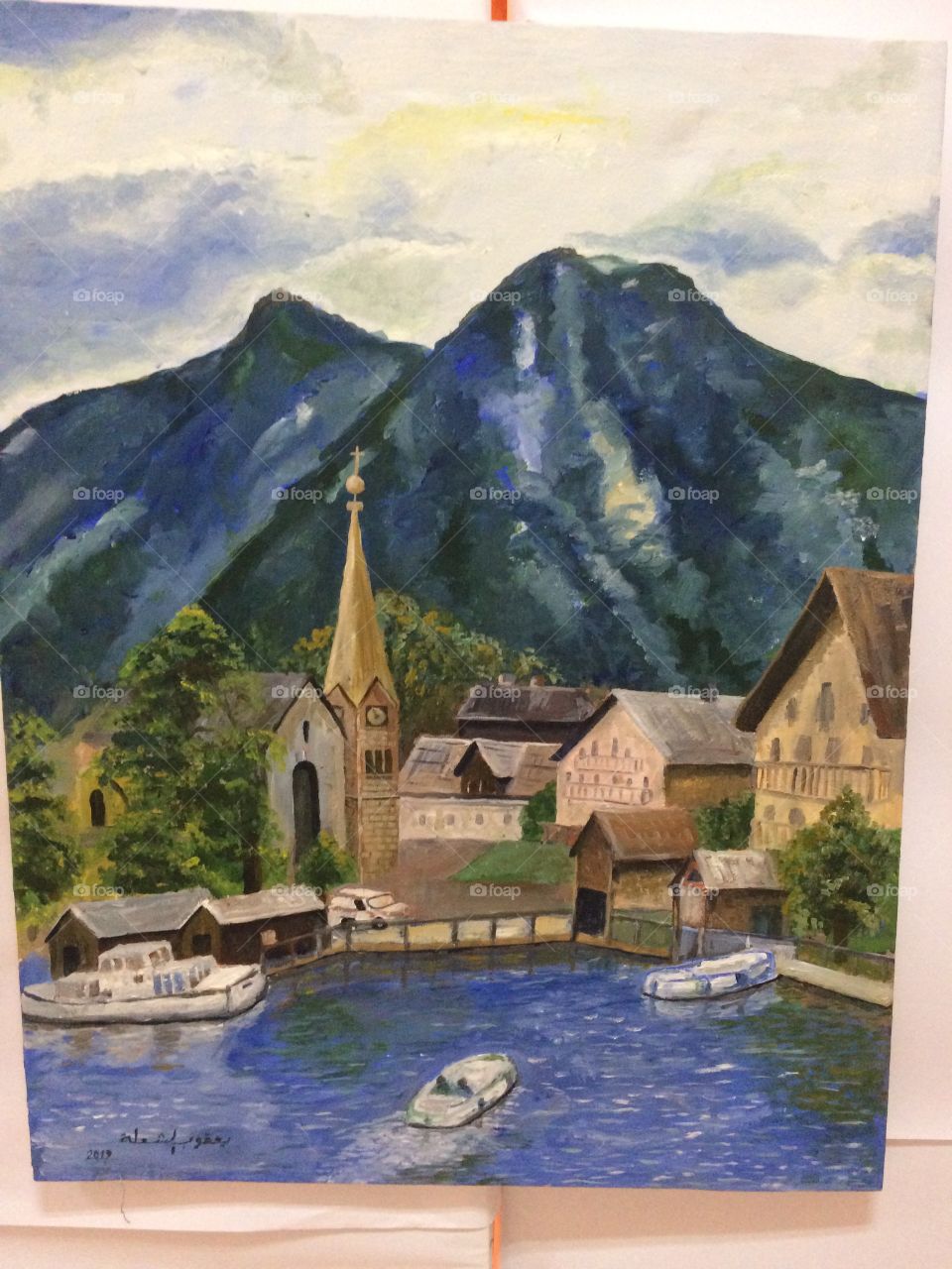 A beautiful painting of Switzerland in a museum 