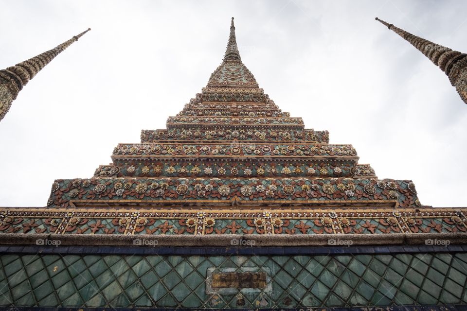 Beautiful Pagoda at The Temple of  The Reclining Buddha (Wat Pho) in Bangkok Thailand