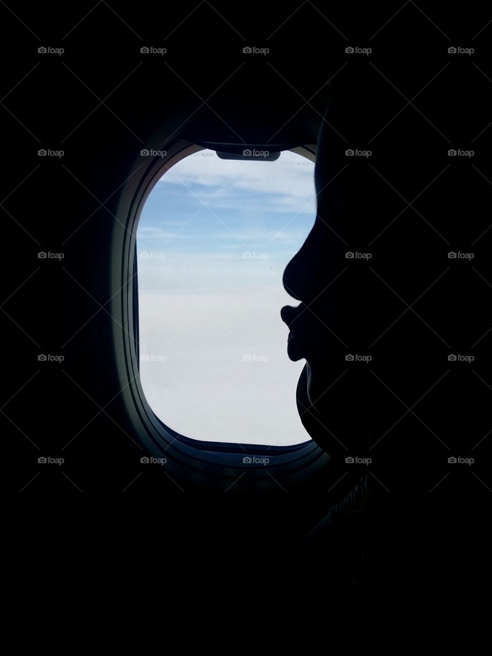 Silhueta na janela do avião 