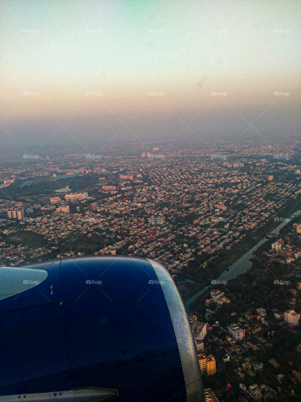 city aerial view beautiful kolkata airport .