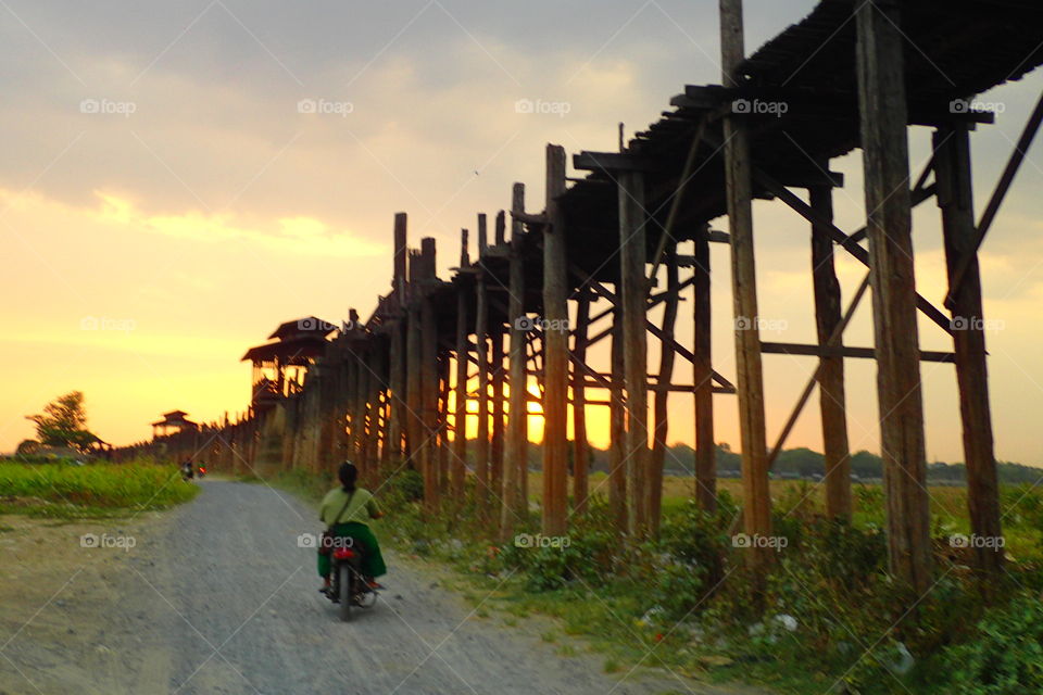 sunset on the bridge Myanmar