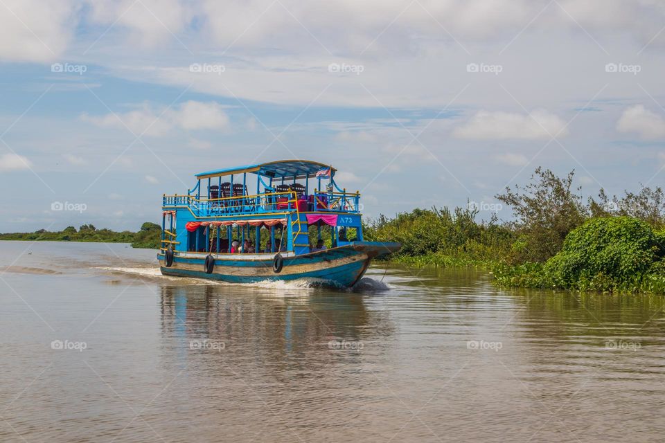 a ferry boat at the tonle sap lake near Angkor historical Archaeology Park in the Province Siem Reap Cambodia Southeast Asia