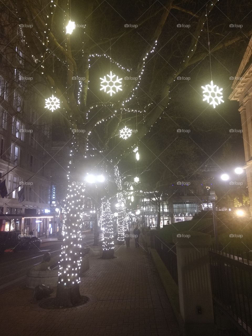 Snowflake lights in Downtown Portland Oregon