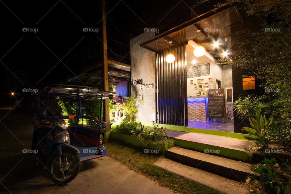 Front desk of Hostel in Krabi at night