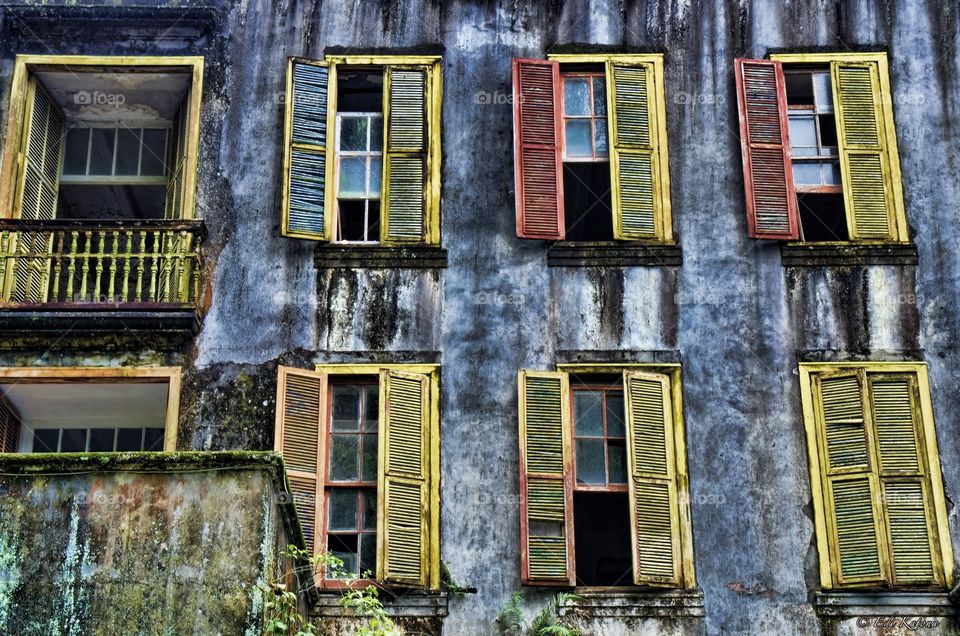Old building with colorful windows near Corcovado in Rio de Janeiro