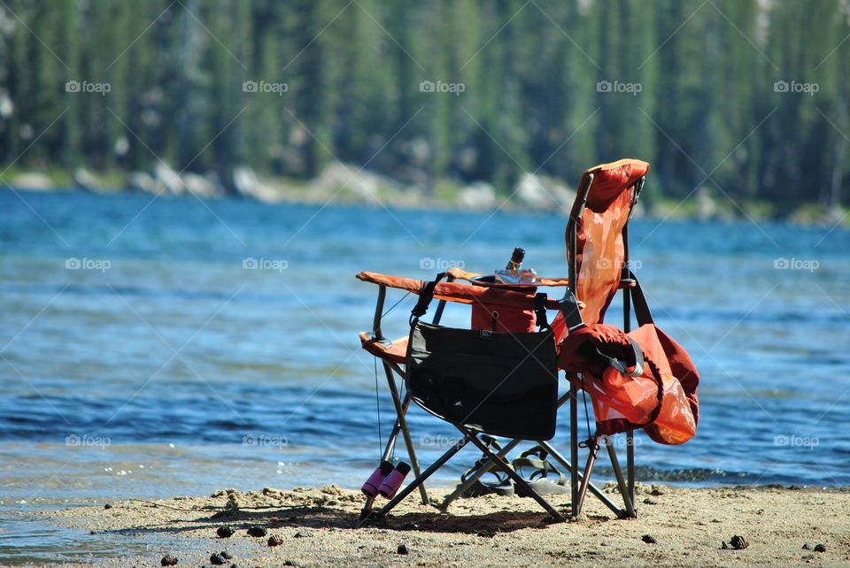 camping chair by the lake