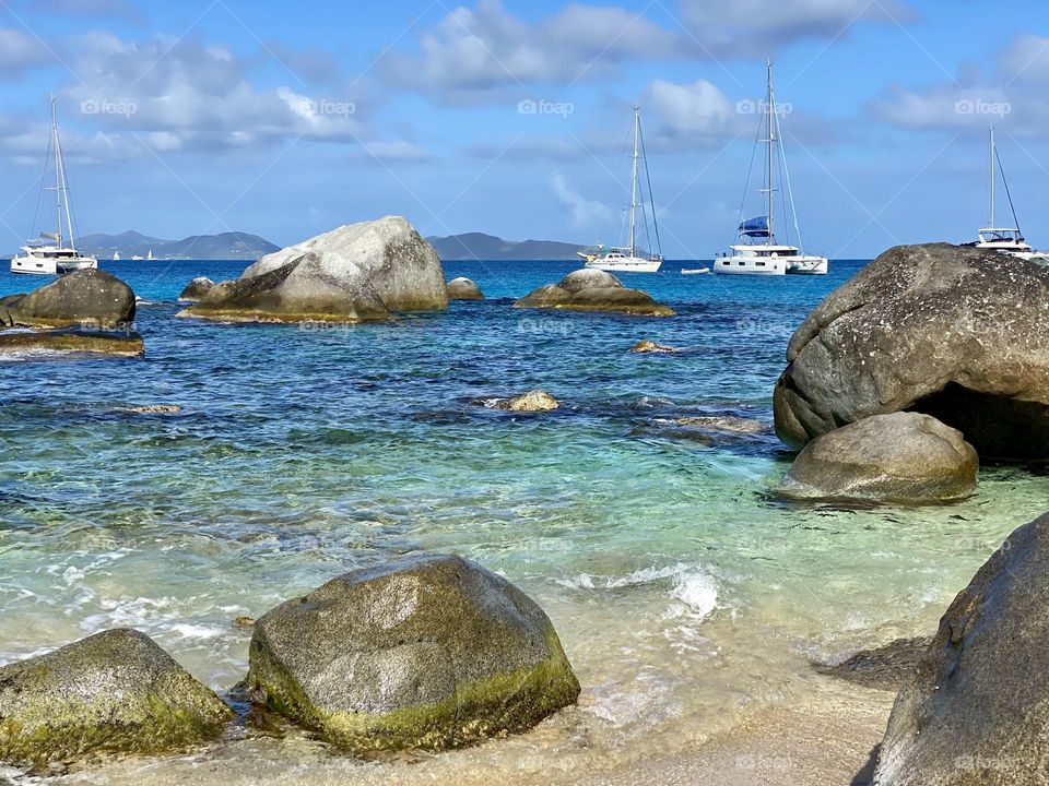 Large boulders on the beach at The Baths in Virgin Gorda