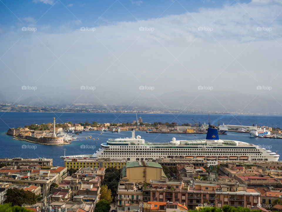 strait of messina with cruise ship