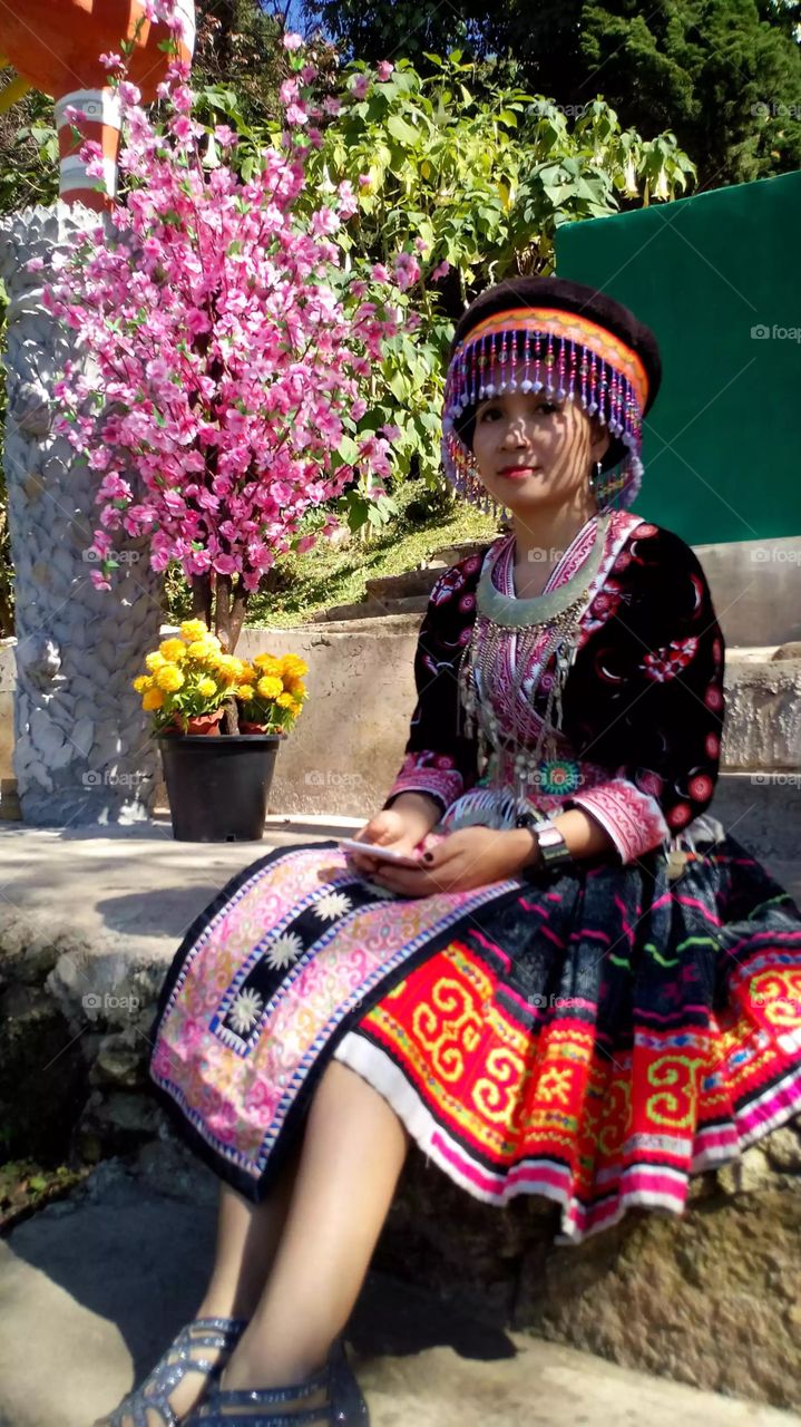 Thai lady in her traditional dress in Doi Pui village of Chiang Mai