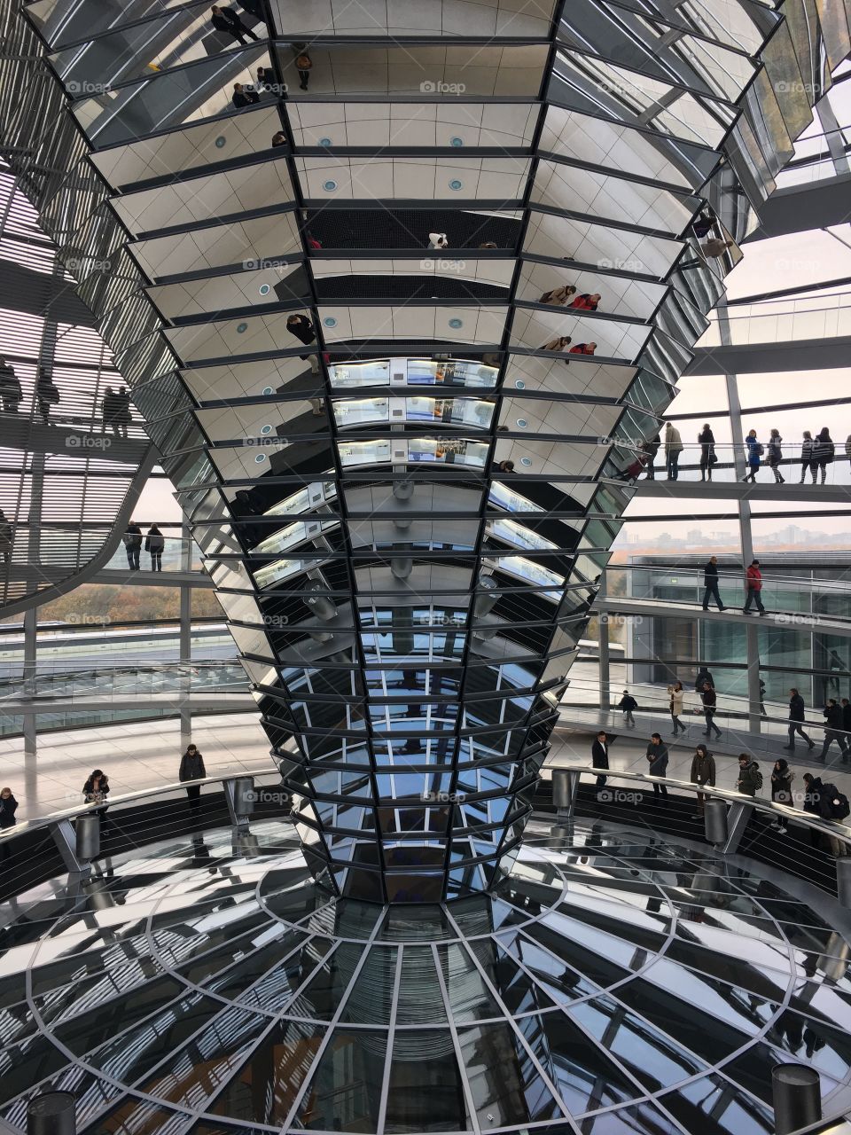 Interior of the dome of the Reichstagg Building in Berlin, home of the German Parliament 