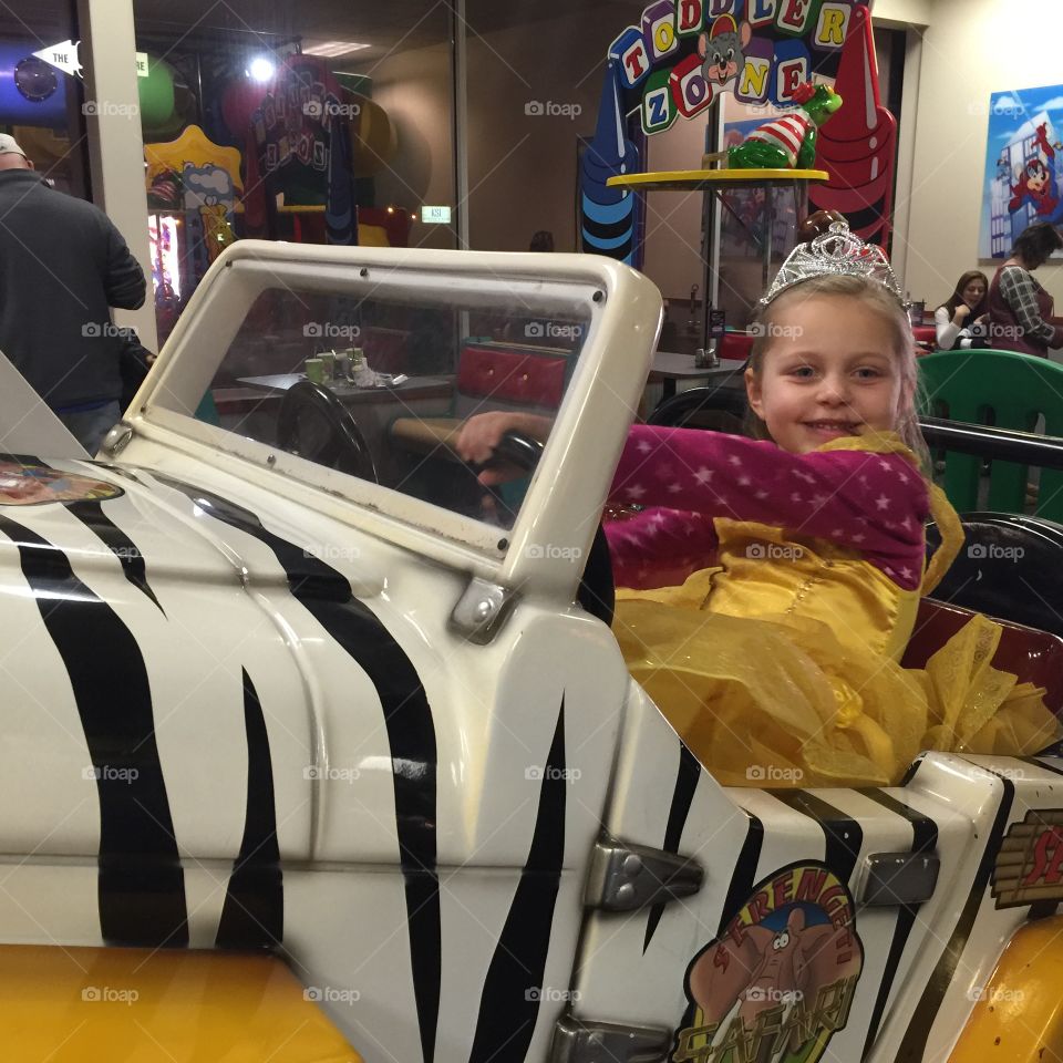 Princess in zebra jeep