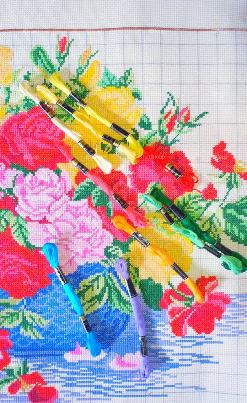 Cross stitching with multicolored threads DYI and crafts - Anchor threads