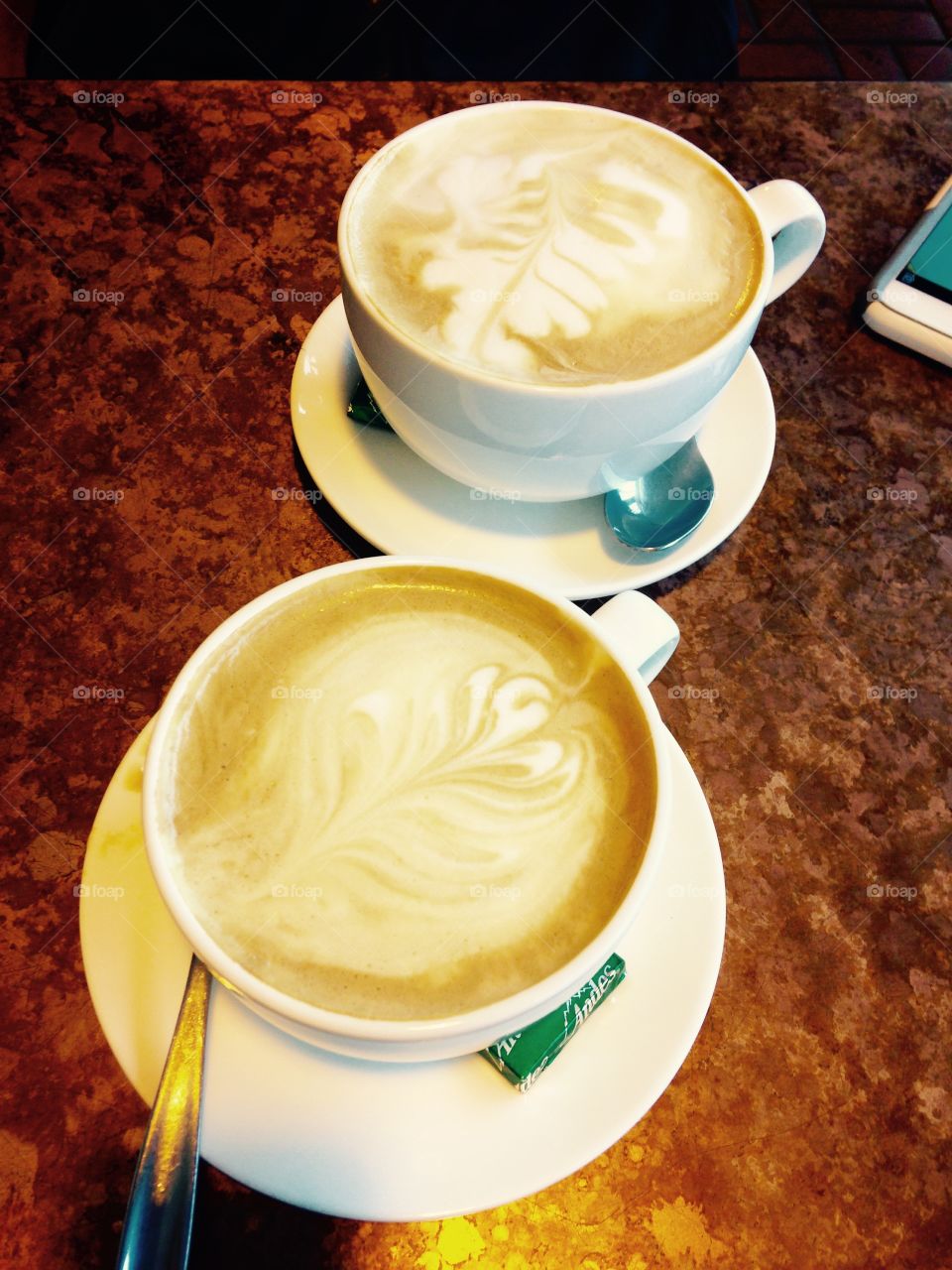 Lattes. Hot lattes and good company on a cold day. 