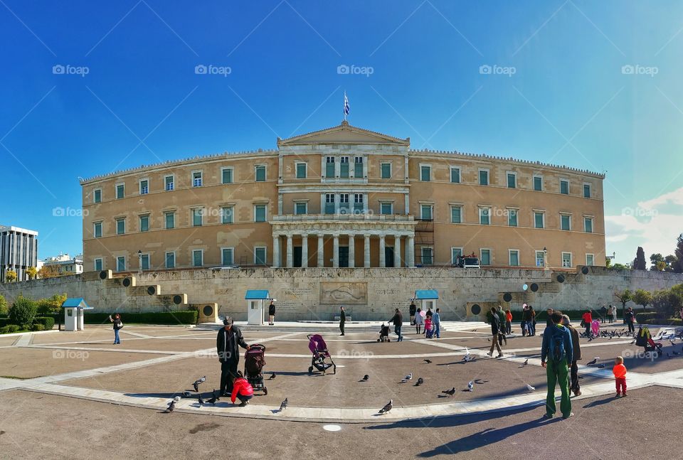 Greek Parliament . panorama shot from mobile