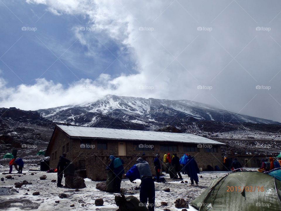 Kilimanjaro Summit Base Camp as a Blizzard Rolls In