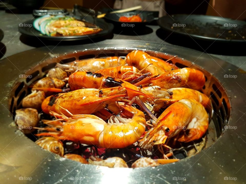Grilled giant river prawn