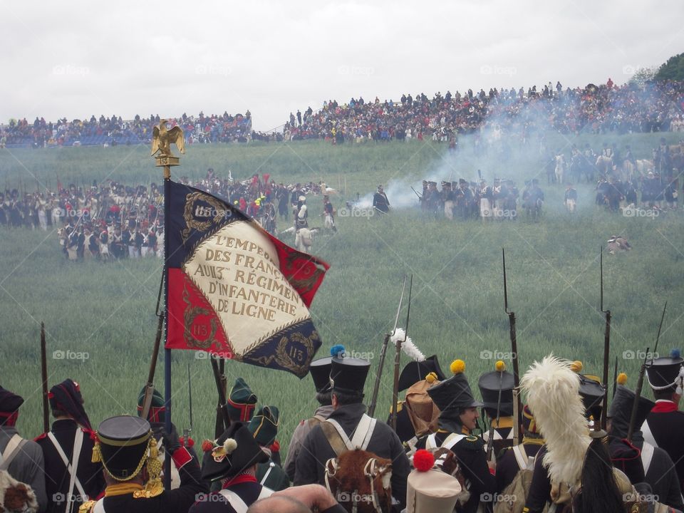 Waterloo battle. Recreation of the Waterloo battle