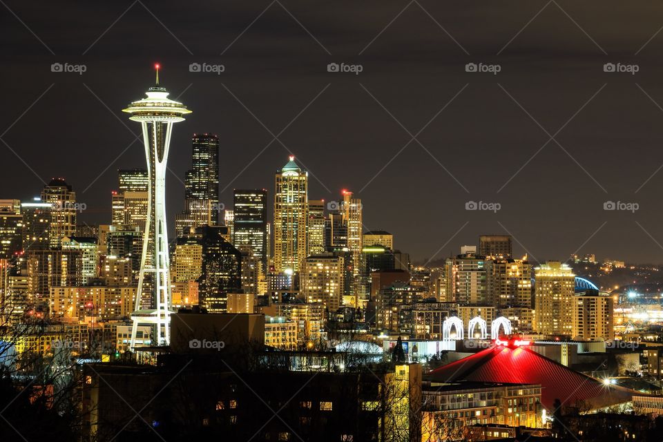 The Seattle city in Washington USA at night