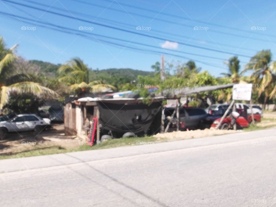 Picture from moving car traveling in Roatan Honduras  