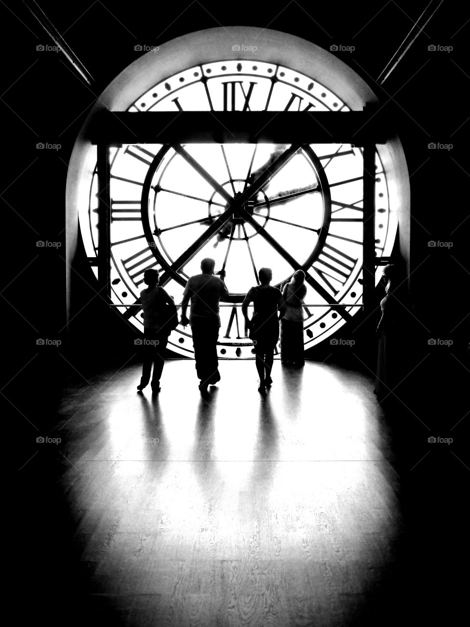 Silhouettes Inside Musee d’Orsay  in Front of the Large Clock